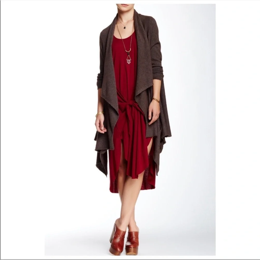Free People‎ Open Waterfall Cardigan Wool Angora Taupe Large
